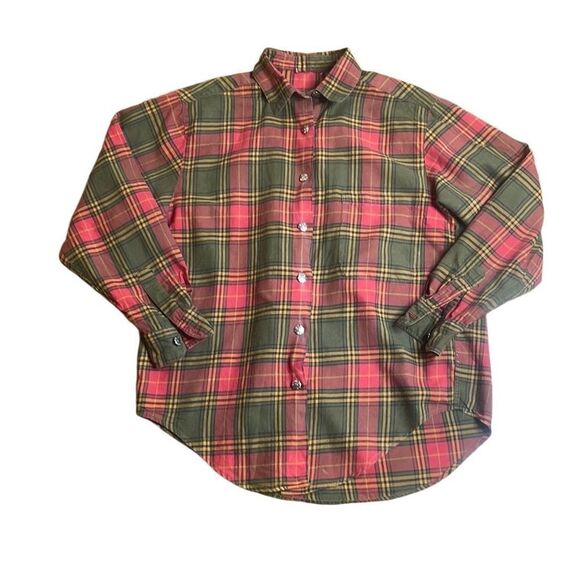 90s Vintage red and brown tartan plaid flannel button down women medium - Picture 1 of 6